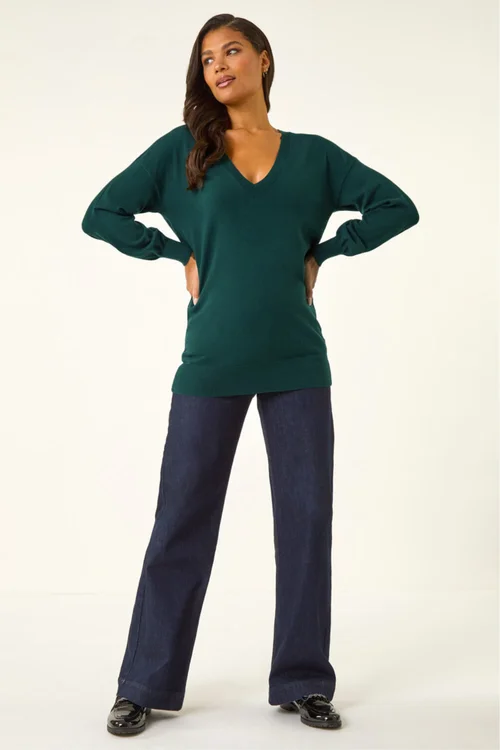 Roman Dark Green V-Neck Stretch Jumper - 12 Image 2
