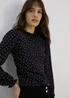 Black Spotted Piecrust Collar Jersey Top - Size 8 Image 3