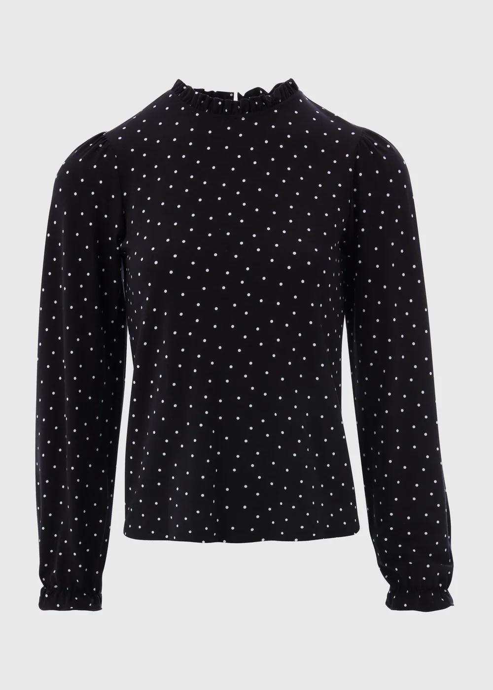Black Spotted Piecrust Collar Jersey Top - Size 8 Image 5