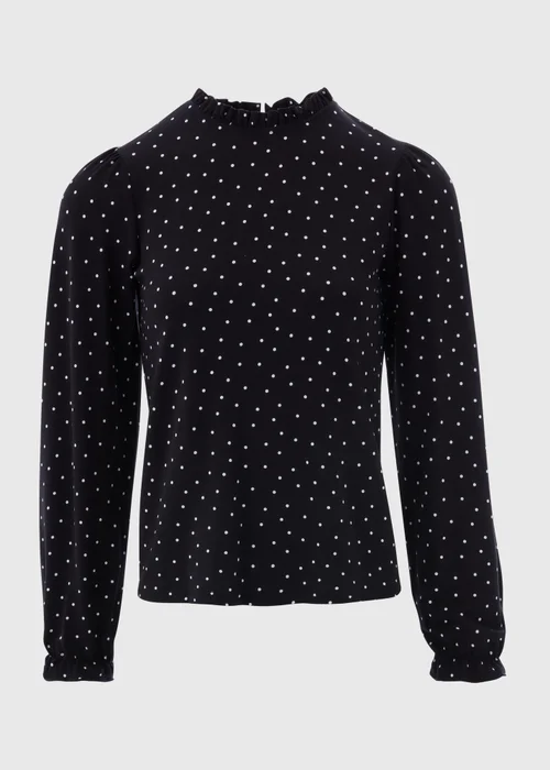 Black Spotted Piecrust Collar Jersey Top - Size 8 Image 5