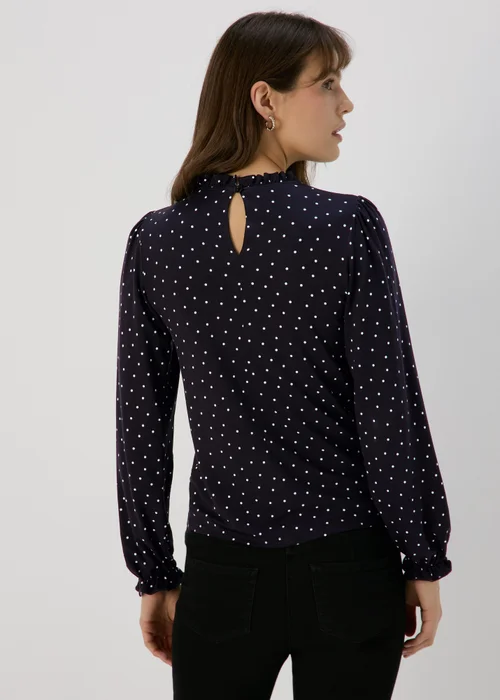 Black Spotted Piecrust Collar Jersey Top - Size 8 Image 2