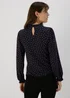 Black Spotted Piecrust Collar Jersey Top - Size 8 Image 2