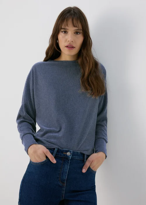 Papaya Blue Denim Look Ribbed Dolman Top - 8 Image 1