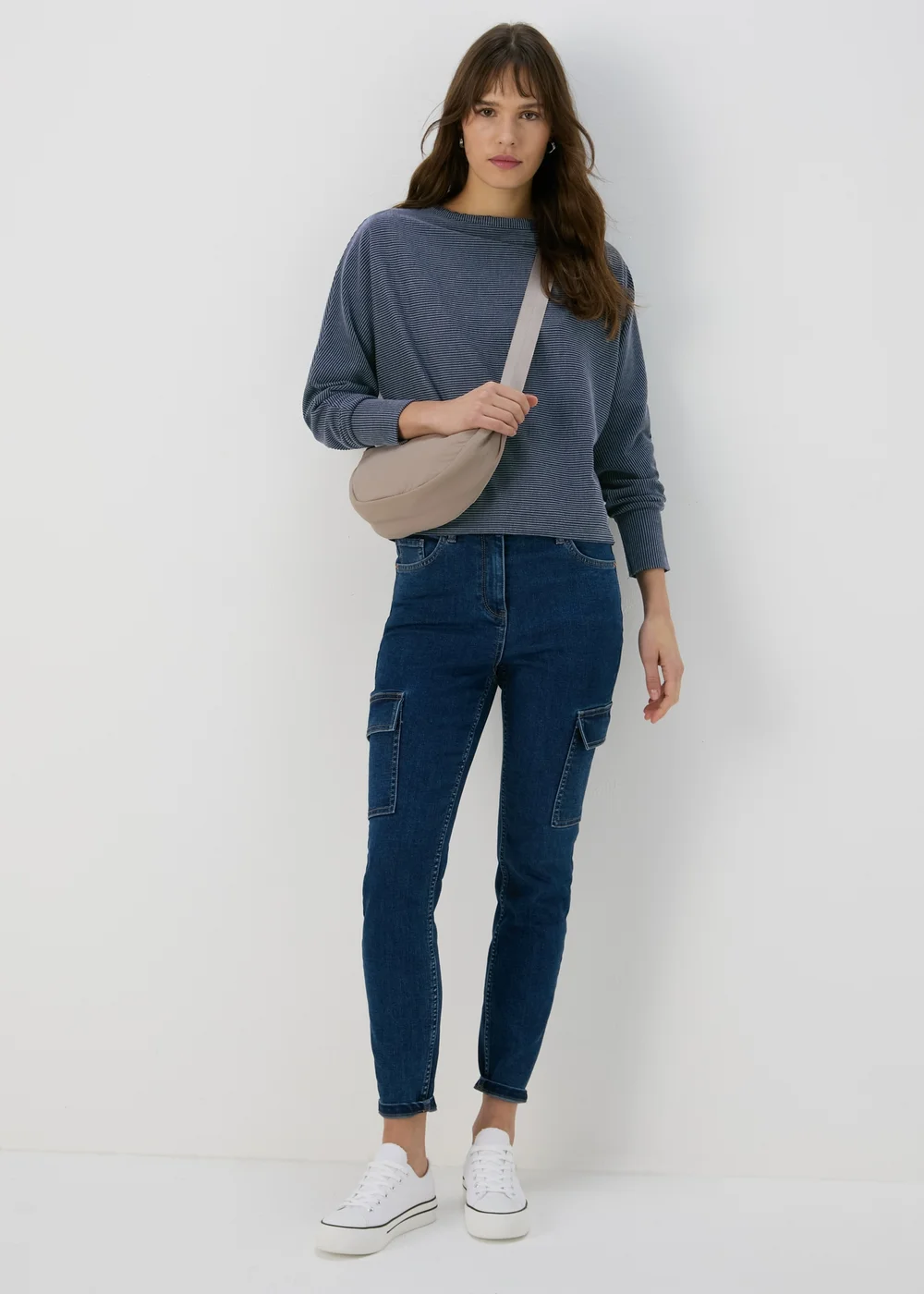 Papaya Blue Denim Look Ribbed Dolman Top - 8 Image 4