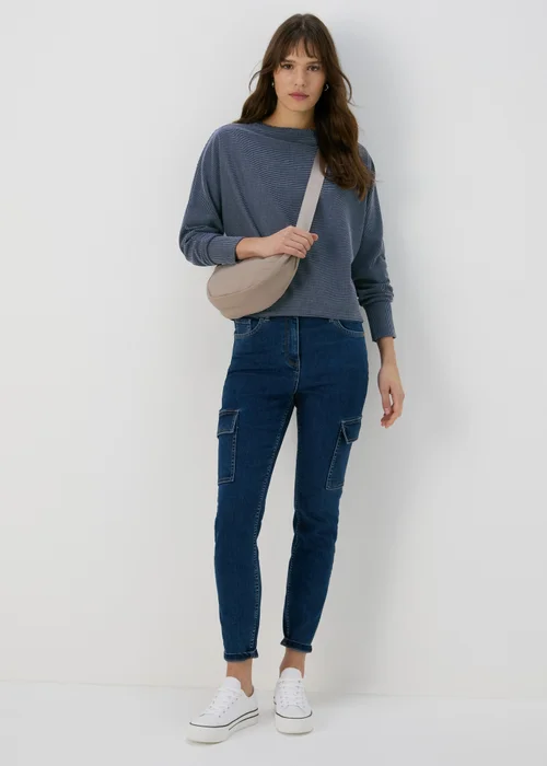Papaya Blue Denim Look Ribbed Dolman Top - 8 Image 4