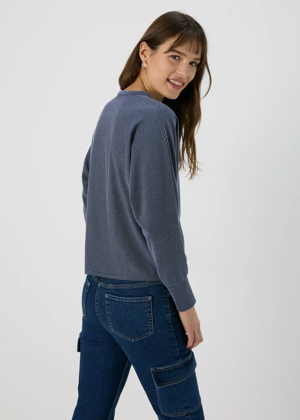 Papaya Blue Denim Look Ribbed Dolman Top - 8 Image 2