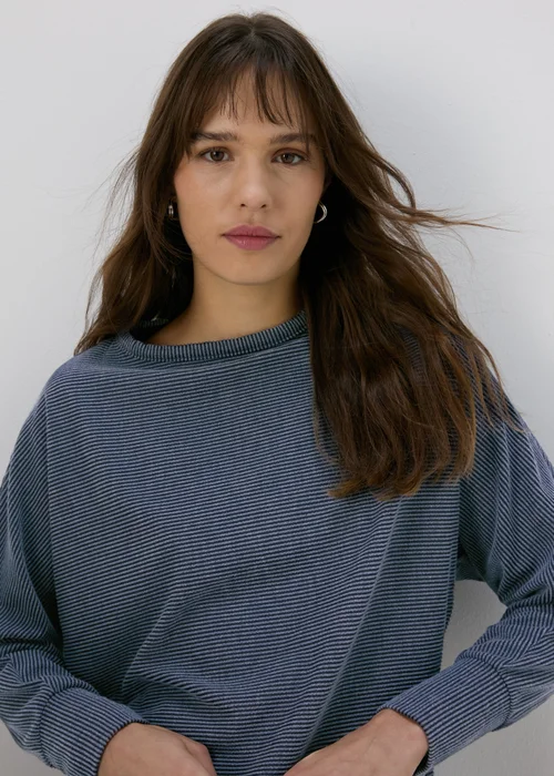 Papaya Blue Denim Look Ribbed Dolman Top - 8 Image 3