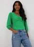 Green Balloon Sleeve Ruched Top - Size 8 Image 4