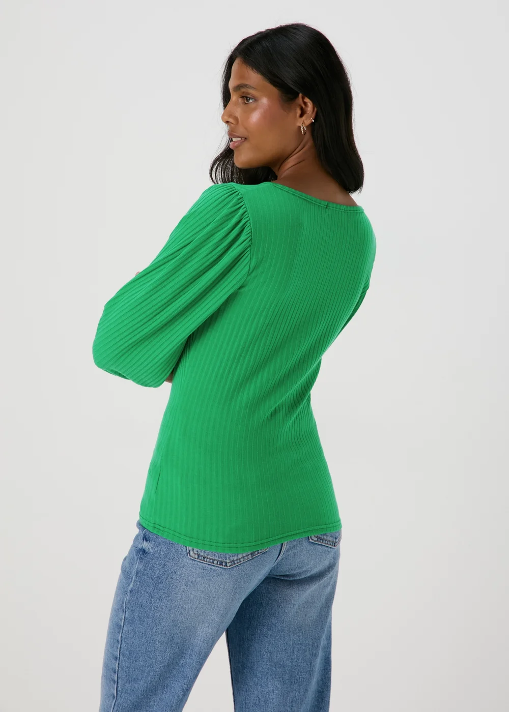 Green Balloon Sleeve Ruched Top - Size 8 Image 2