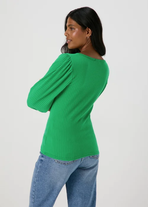 Green Balloon Sleeve Ruched Top - Size 8 Image 2