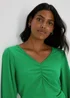 Green Balloon Sleeve Ruched Top - Size 8 Image 3