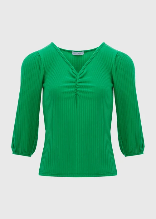 Green Balloon Sleeve Ruched Top - Size 8 Image 5
