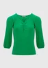 Green Balloon Sleeve Ruched Top - Size 8 Image 5