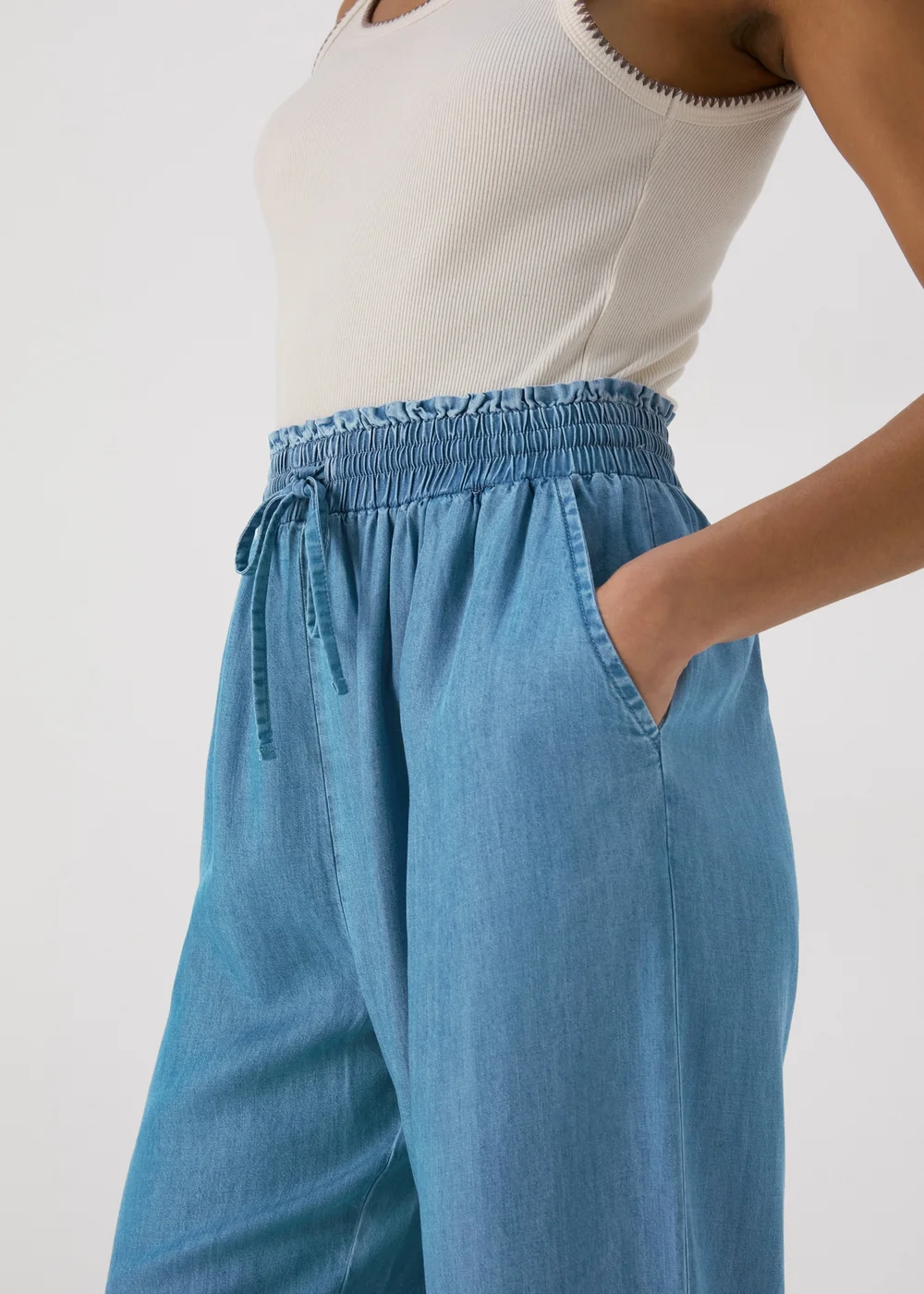 Papaya Petite Light Wash Blue Paperbag Crop Leg Trousers - 6 Image 3