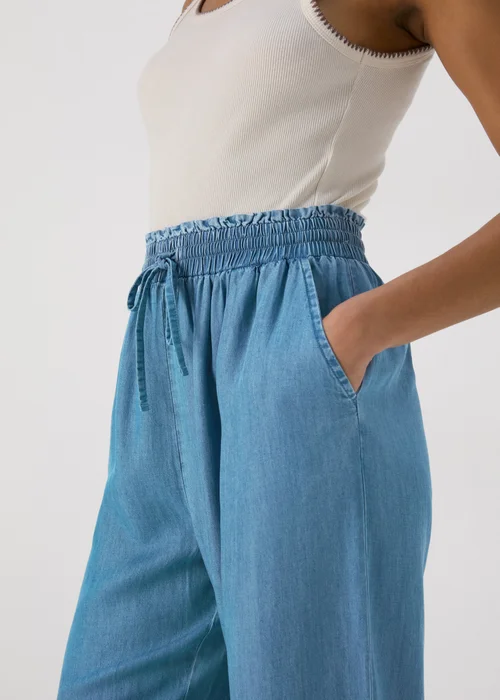 Papaya Petite Light Wash Blue Paperbag Crop Leg Trousers - 6 Image 3