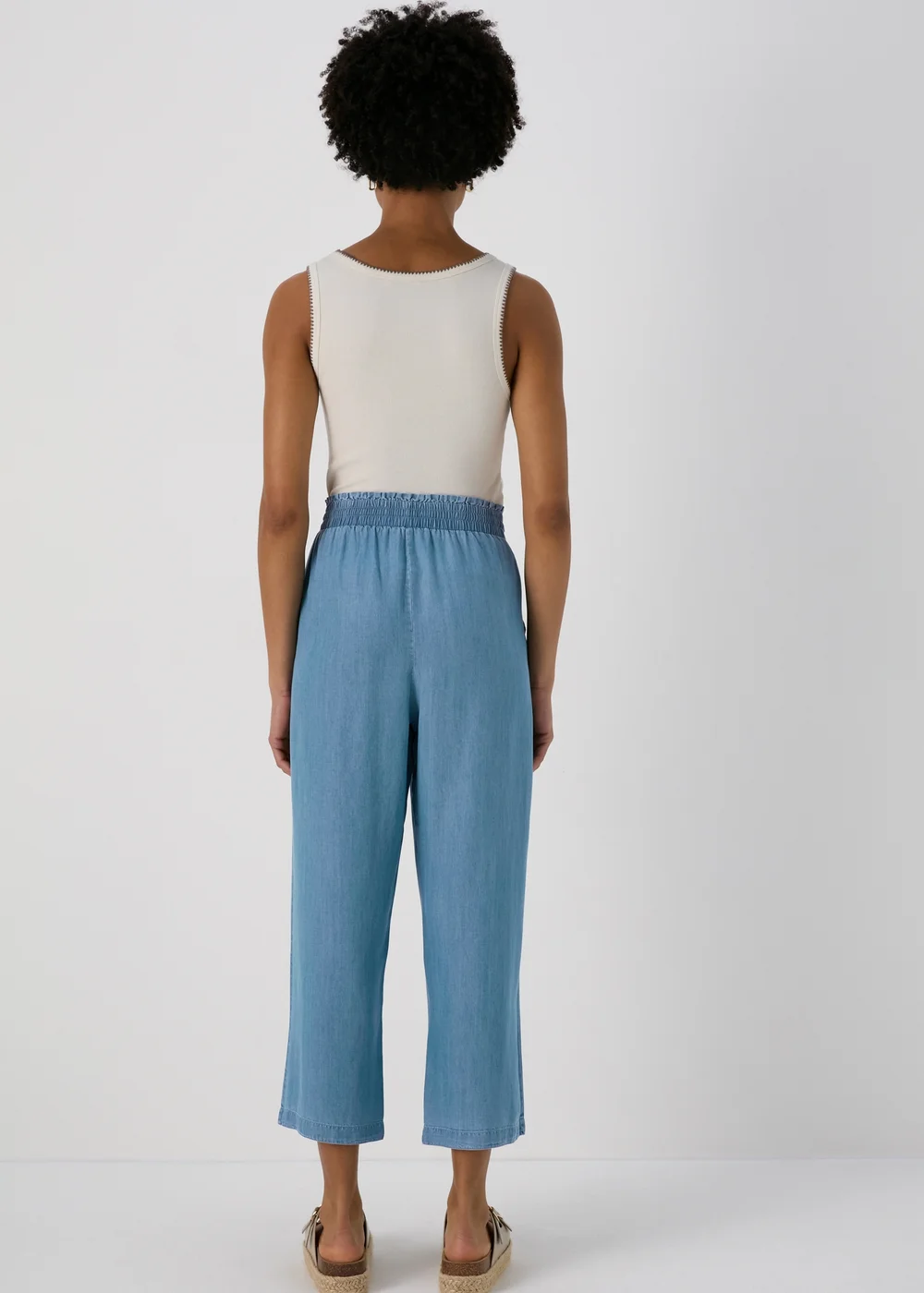 Papaya Petite Light Wash Blue Paperbag Crop Leg Trousers - 6 Image 2