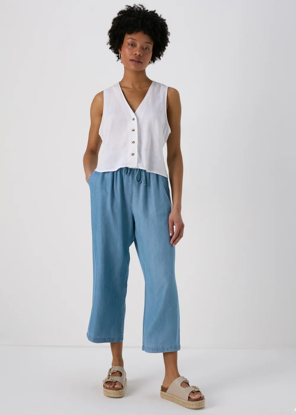 Papaya Petite Light Wash Blue Paperbag Crop Leg Trousers - 6 Image 1