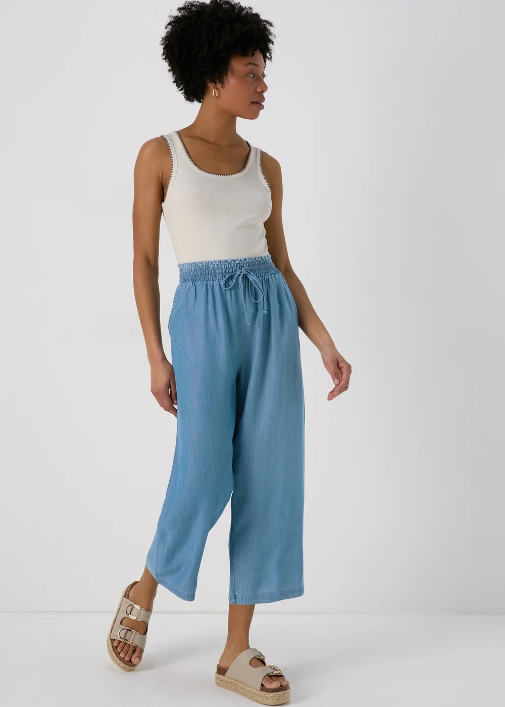 Papaya Petite Light Wash Blue Paperbag Crop Leg Trousers - 6 Image 4
