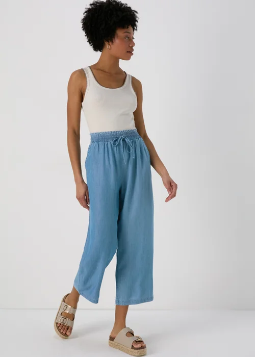 Papaya Petite Light Wash Blue Paperbag Crop Leg Trousers - 6 Image 4