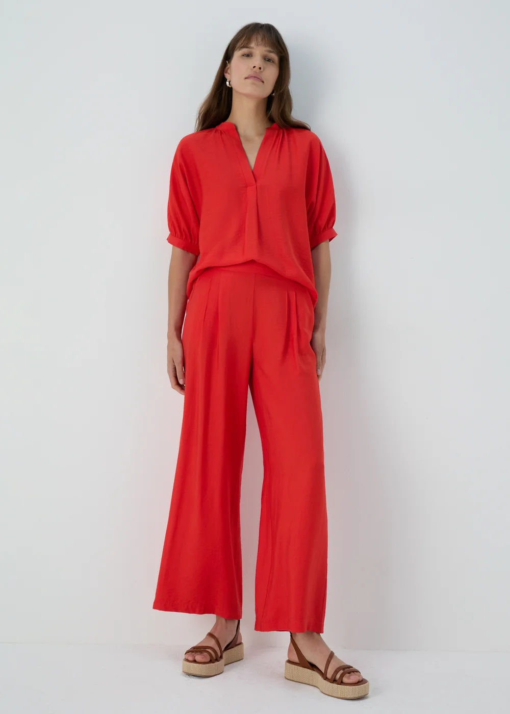 Papaya Petite Red Co Ord Wide Leg Trousers - 6 Image 1