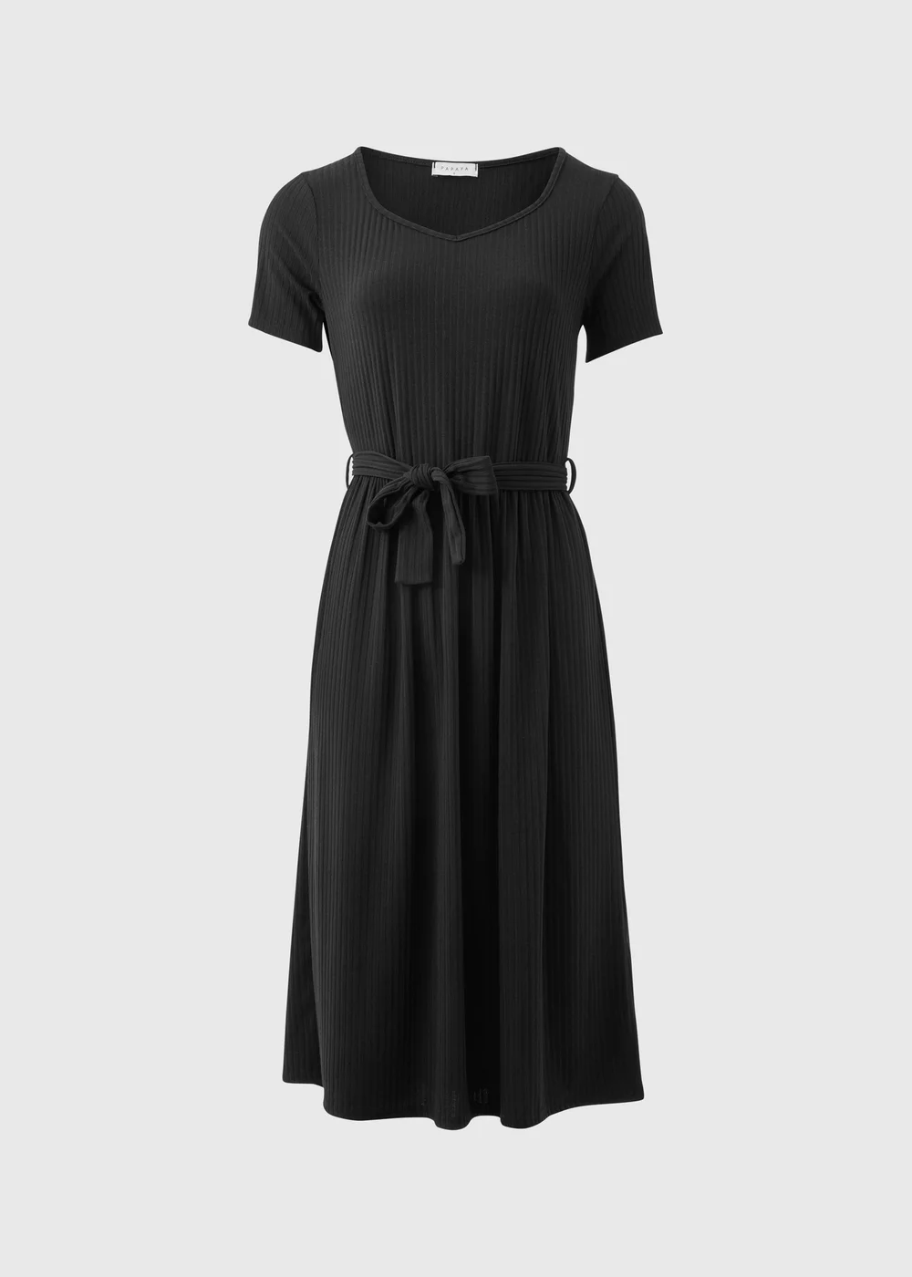 Black Belted Ribbed Midi Dress - 8 Image 5