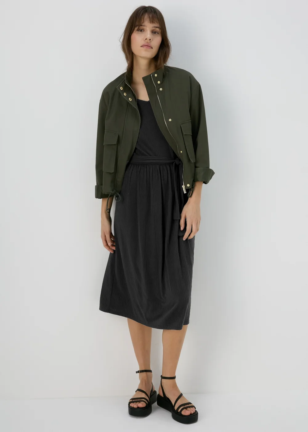 Black Belted Ribbed Midi Dress - 8 Image 4