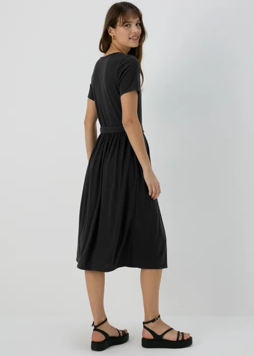 Black Belted Ribbed Midi Dress - 8 Image 2