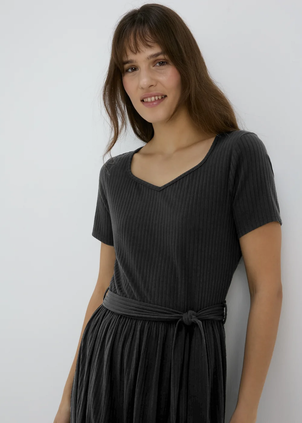 Black Belted Ribbed Midi Dress - 8 Image 3