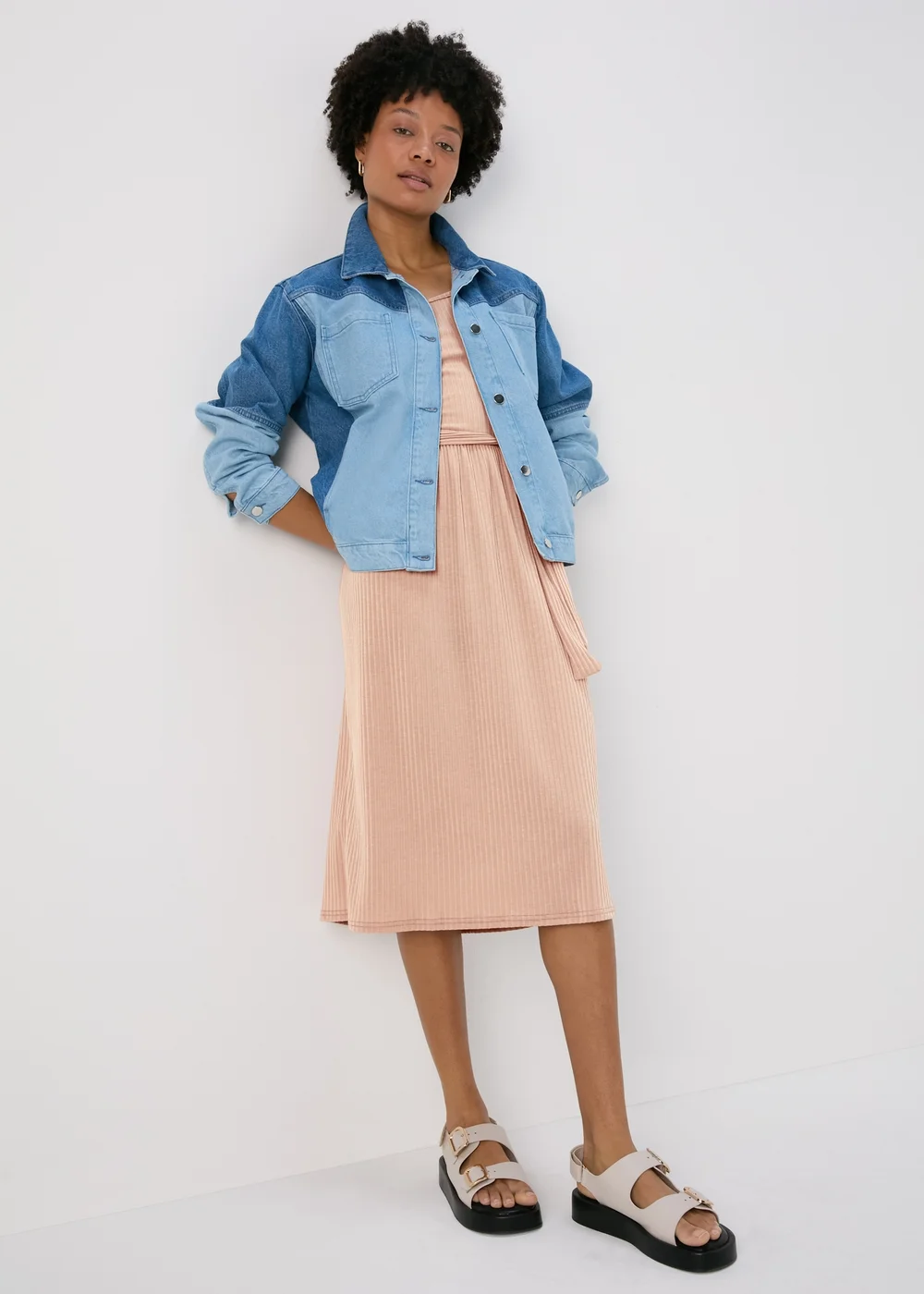 Camel Belted Ribbed Midi Dress - 8 Image 4