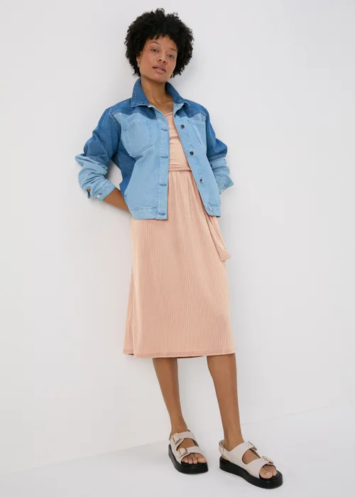 Camel Belted Ribbed Midi Dress - 8 Image 4