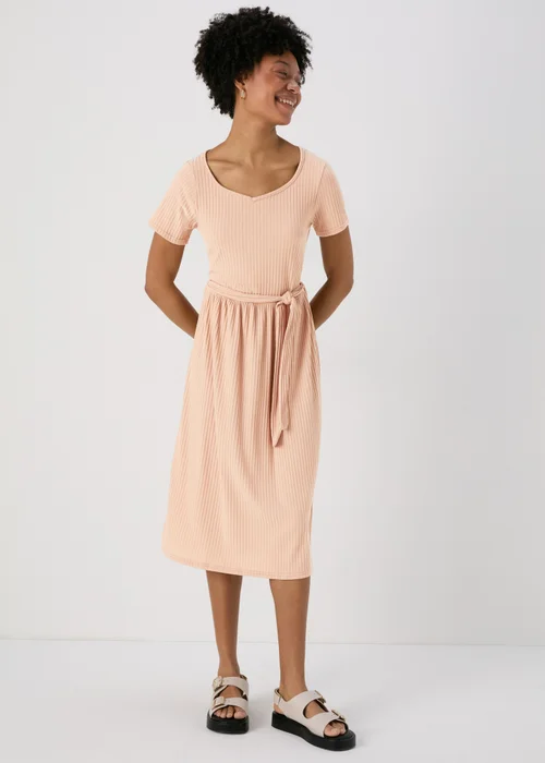 Camel Belted Ribbed Midi Dress - 8 Image 1