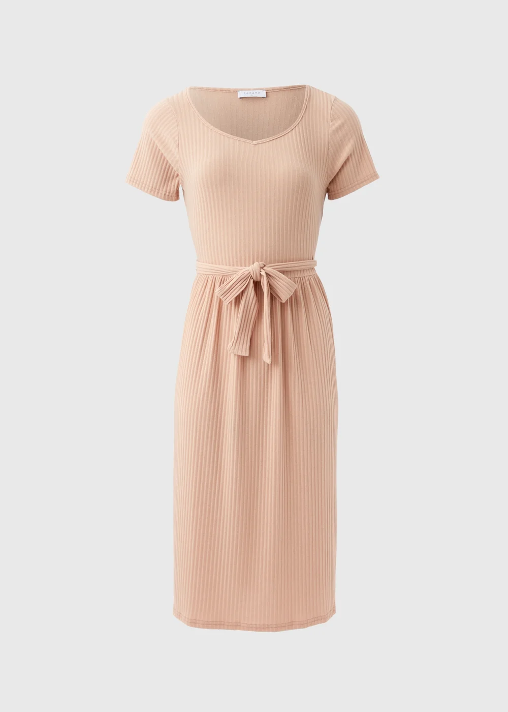 Camel Belted Ribbed Midi Dress - 8 Image 5