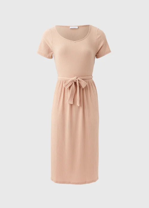 Camel Belted Ribbed Midi Dress - 8 Image 5