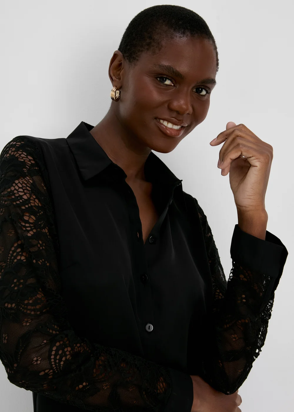 Black Lace Sleeve Shirt - Size 8 Image 3