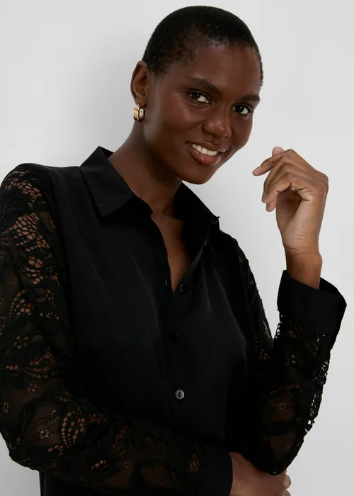 Black Lace Sleeve Shirt - Size 8 Image 3