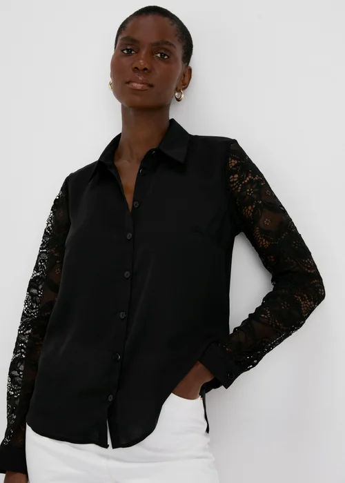 Black Lace Sleeve Shirt - Size 8 Image 1