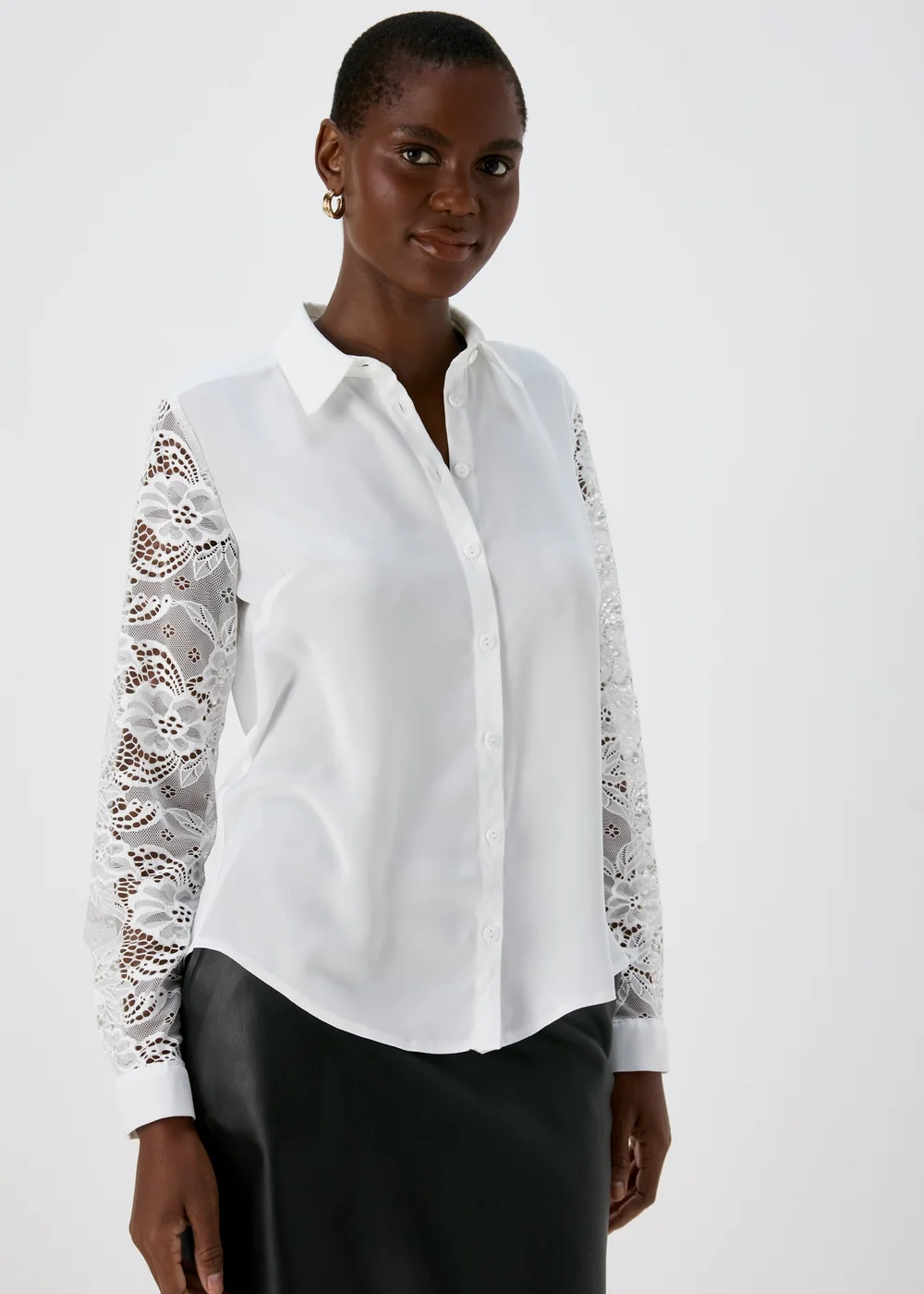Ivory Lace Sleeve Shirt - Size 8 Image 3