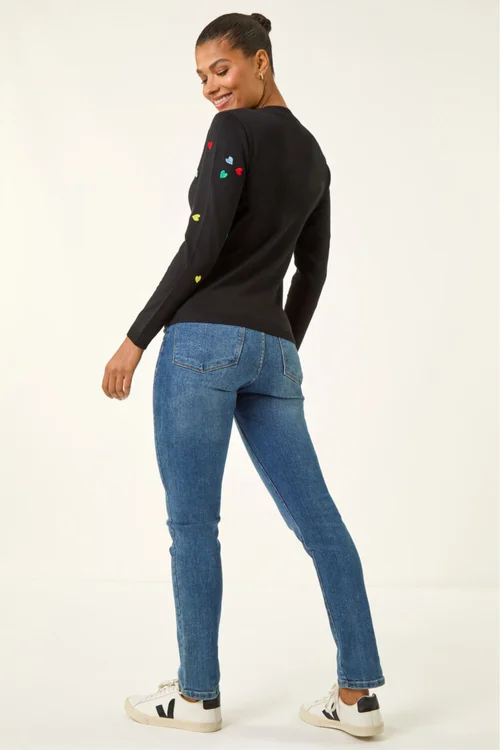 Roman Black Heart Print Embroidered Jumper - Size 10 Image 3