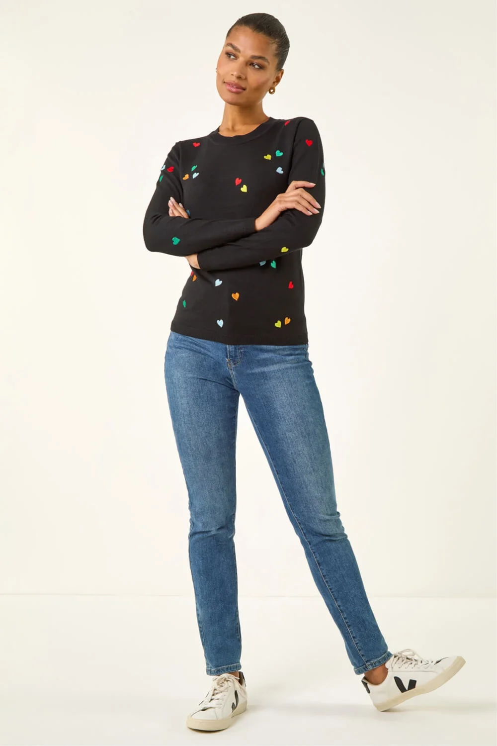 Roman Black Heart Print Embroidered Jumper - Size 10 Image 2