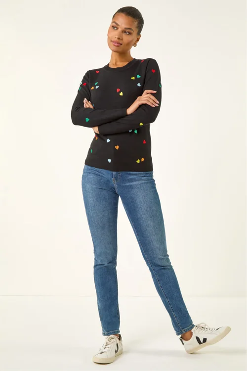 Roman Black Heart Print Embroidered Jumper - Size 10 Image 2