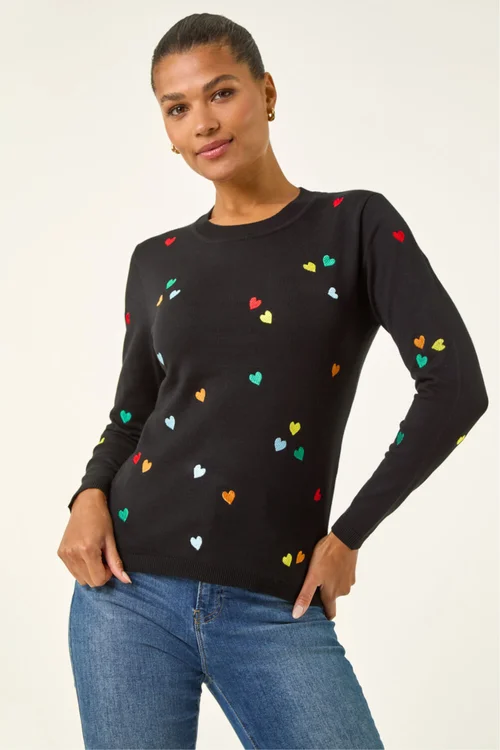 Roman Black Heart Print Embroidered Jumper - Size 10 Image 4