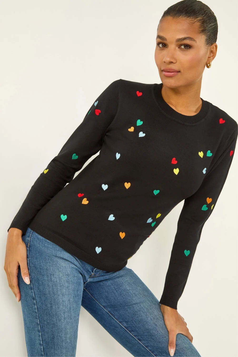 Roman Black Heart Print Embroidered Jumper - Size 10 Image 1