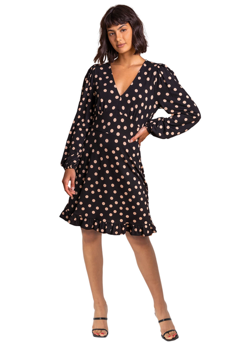 Roman Black Frill Detail Spot Stretch Dress - 10 Image 1