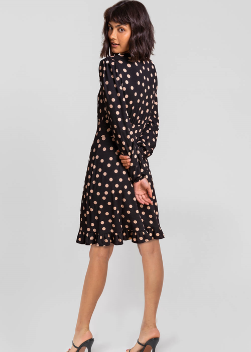 Roman Black Frill Detail Spot Stretch Dress - 10 Image 3