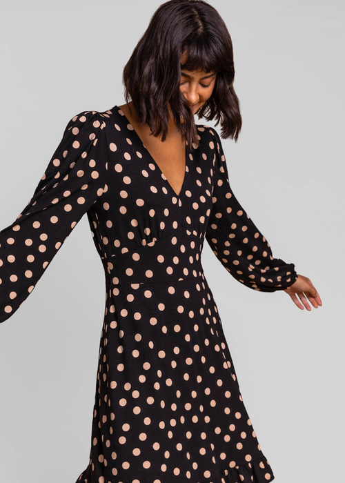 Roman Black Frill Detail Spot Stretch Dress - 10 Image 2