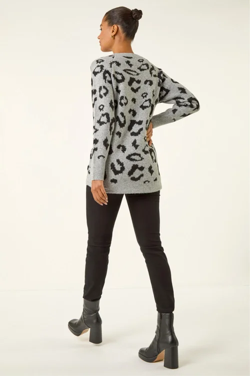Roman Grey Jacquard Animal Print Jumper - 16 Image 3