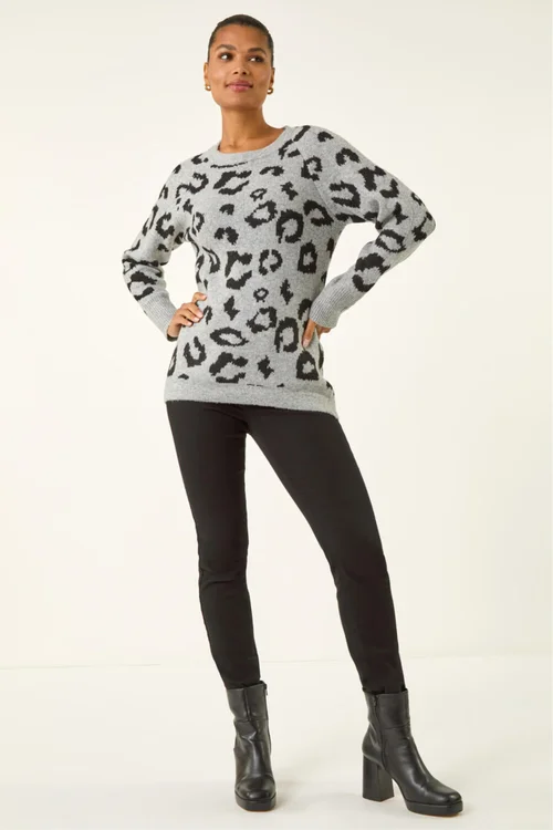 Roman Grey Jacquard Animal Print Jumper - 16 Image 2