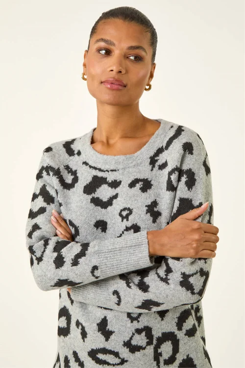 Roman Grey Jacquard Animal Print Jumper - 16 Image 4