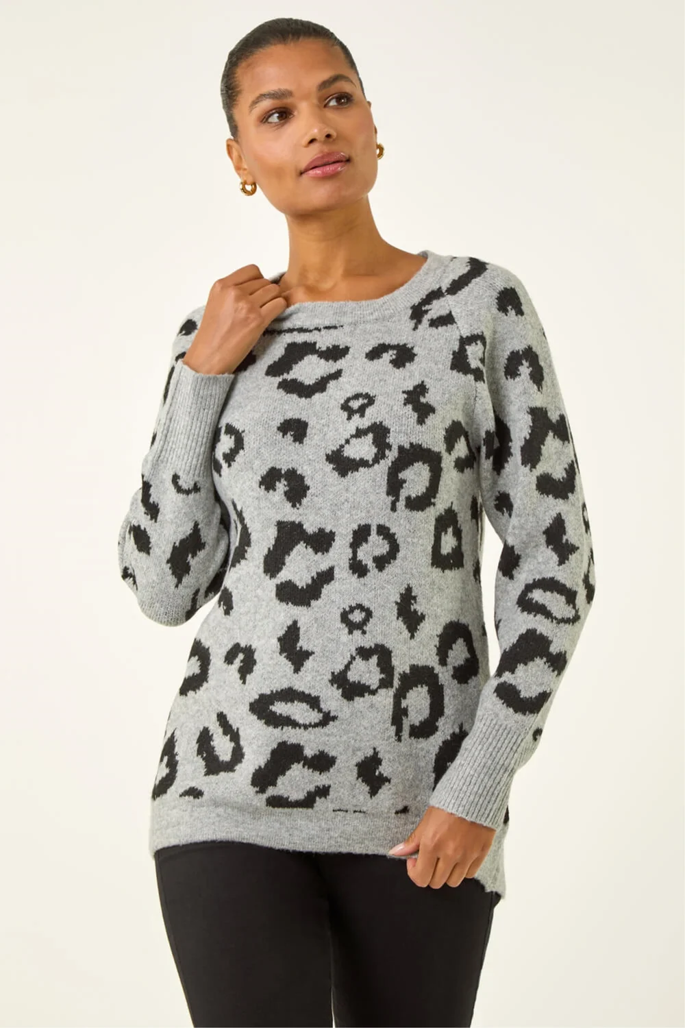 Roman Grey Jacquard Animal Print Jumper - 16 Image 1