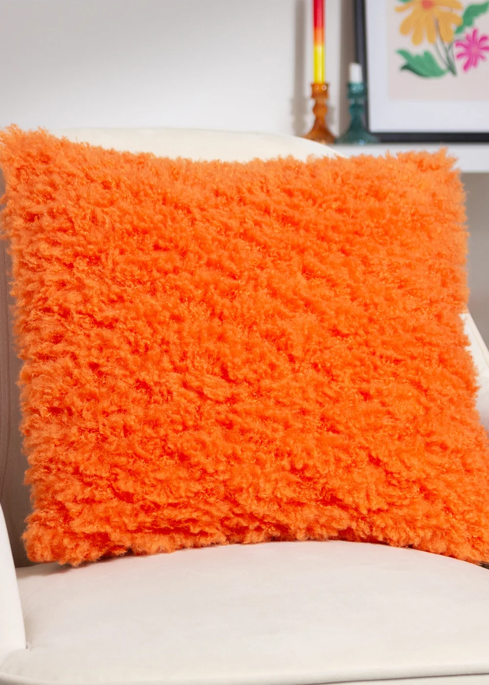 Heya Home Fluff Ball Faux Fur Filled Cushion (45cm x 45cm x 8cm) Orange Fever - One Size Image 1